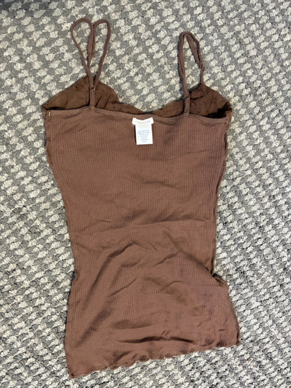 Y2K Maurices Brown Ribbed lace top Cami M - Picture 10 of 14